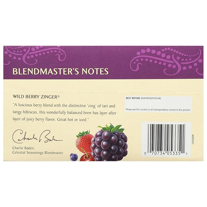 Celestial Seasonings Wild Berry Zinger Herbal Tea, Caffeine Free, 20 Tea Bags Box (Pack of 3) - Bloomnest