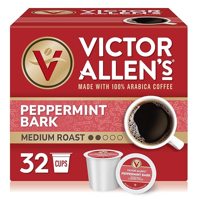 Victor Allen's Coffee Peppermint Bark Flavored, Medium Roast, 32 Count, Single Serve Coffee Pods for Keurig K-Cup Brewers - Bloomnest
