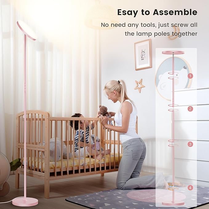 Pink Dimmable Floor Lamp, Bright 36W 3500LM Standing Lamp with Remote Touch Control, 2700K Soft White to 6500K Cool White Adjustable, LED Torchiere Tall Light for Living Room,Bedroom,Office,Sofa - Bloomnest
