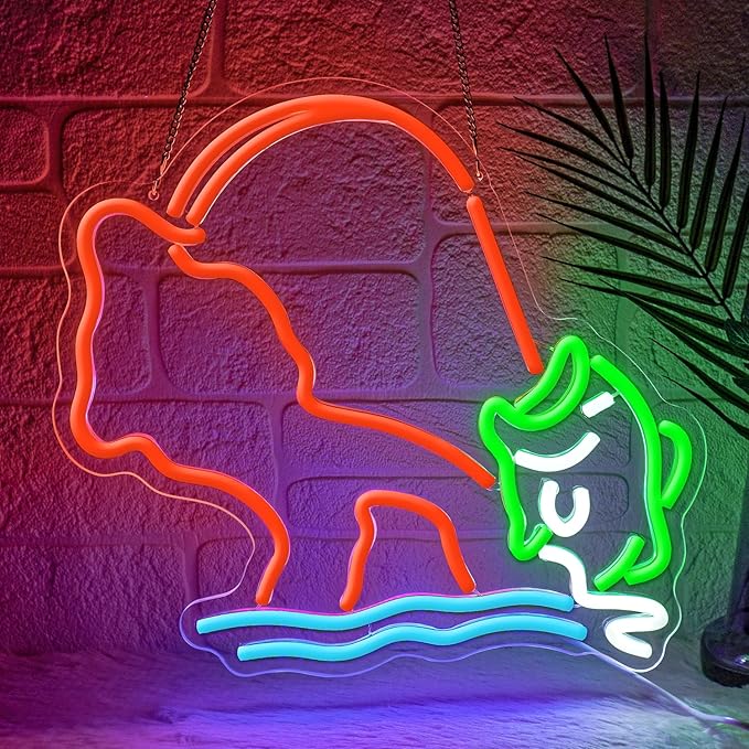 Fishing Neon Sign,Neon fish Sign,Neon Signs for Wall Decor,LED Light Up Man Cave Sign with Fish Rod Graphic,Cool Gifts for Fishermen,Bar,Cabin,Rustic Lake House,USB Powered Neon Light - Bloomnest