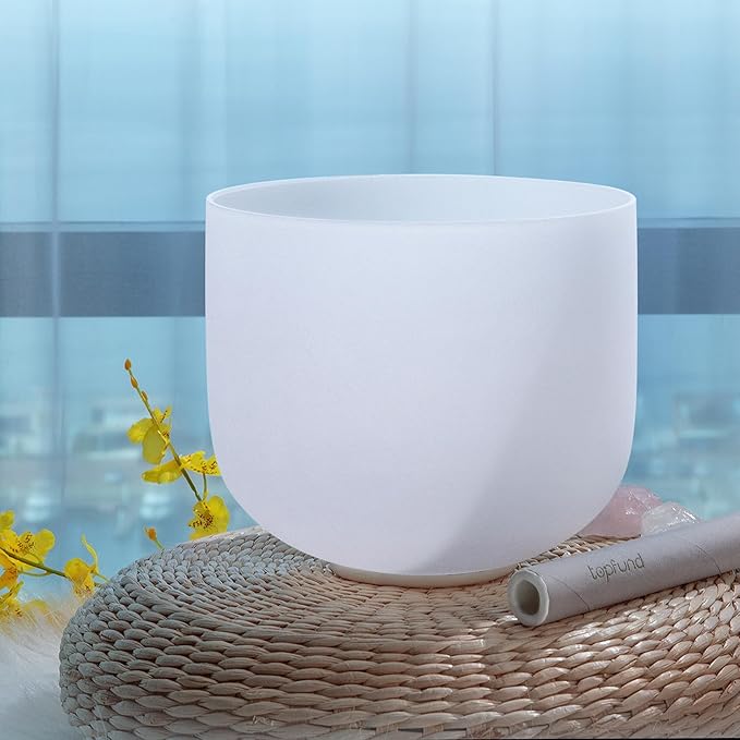 TOPFUND 8 inch A Note Quartz Crystal Singing Bowl Third Eye Chakra Meditation Sound Healing