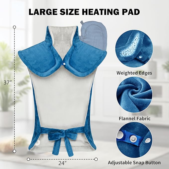 Heating Pad for Neck Shoulder and Back, Valentines Day Gifts for Her Him, Birthday Gift for Women Men Mom, Deeper Pain Relief,Large Weighted Heat Pad, ETL Certified, Blue - Bloomnest