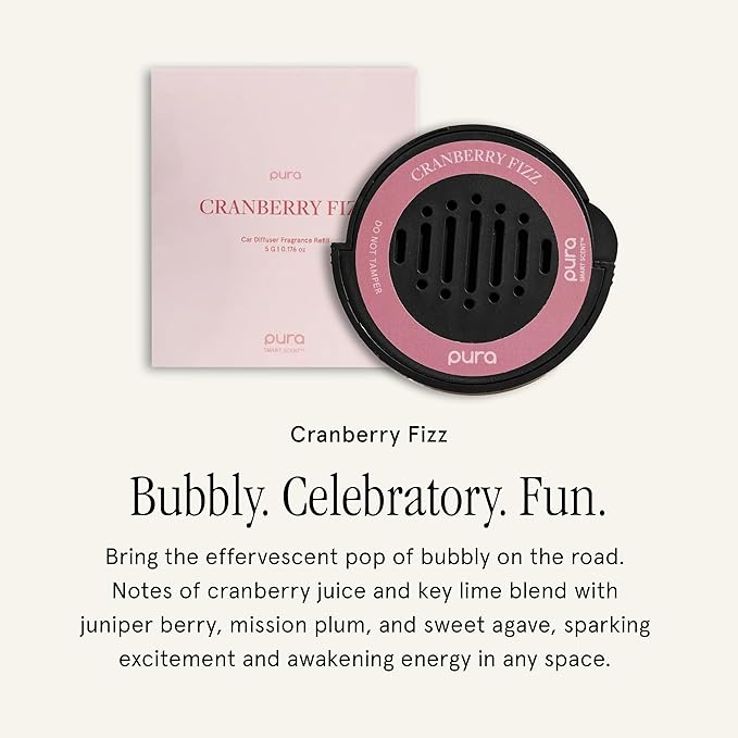 Pura Car Scent Refill - Fragrance for Pura Car Diffuser - Clean & Safe Luxury Diffuser Scent - Long-Lasting Fragrance for 30 Days of Aroma - Cranberry Fizz - Bloomnest