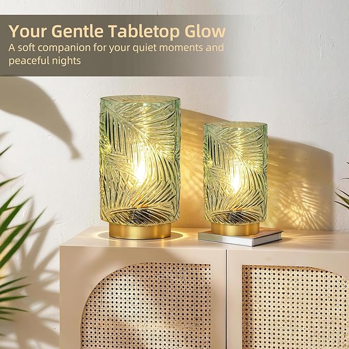 Battery Operated Table Lamp, Cordless Lamps for Home Decor, Battery Powered Nightlight with LED Bulb with Timer, Decorative Lights for Living Room Bedroom Tabletop Entryway Centerpiece Gift(L LGreen) - Bloomnest