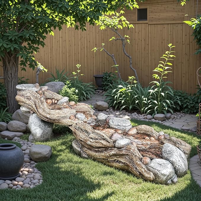 60" Long Cascading Outdoor Rock Water Fountain, 5-Tier Tranquil River Waterfall, Realistic Rock Design, Serene Flowing Water Sound for Outdoor Garden, Patio, Landscaping, Home Decor - Bloomnest