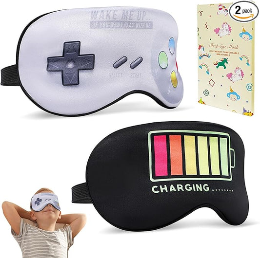 2 Pcs Sleep Mask for Kids Boys, Silk Eye Covers for Sleeping, Adjustable Strap & Light Blocking Design, Adult Children's Bedtime Blindfold for Travel and Home Use with Gift Box - Bloomnest