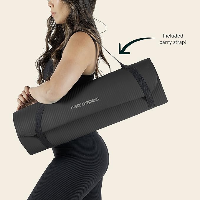 Retrospec Solana Yoga Mat 1" Thick With Nylon Strap For Men & Women - Non Slip Exercise Mat For Home Yoga, Pilates, Stretching, Floor & Fitness Workouts - Bloomnest