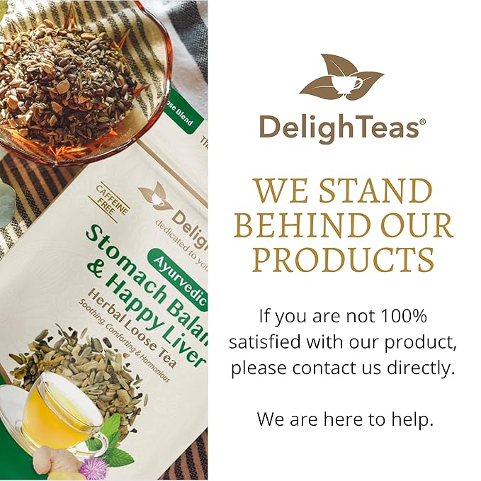 DelighTeas Stomach & Liver Tea | Ayurvedic Herbal Blend for Digestion | Organic Milk Thistle, Fennel, Ginger, Peppermint & Licorice | Vegan, Caffeine-Free, Sugar-Free | Loose Leaf, 50 Servings, 5oz - Bloomnest