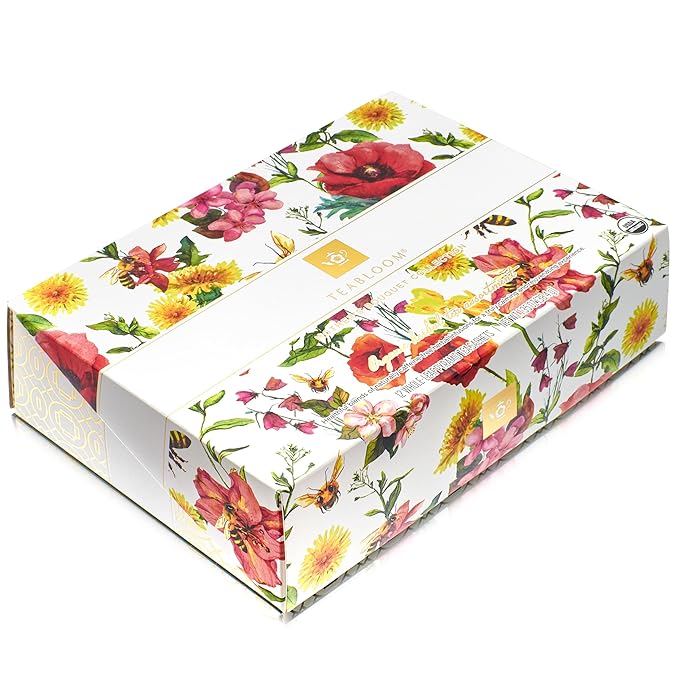 Teabloom Mother’s Bouquet Gourmet Tea Gift – Herbal Assortment with 12 Organic Plant-Based Pyramid Sachets, Caffeine-Free & Kosher, Elegant Presentation Box for Tea Lovers - Bloomnest