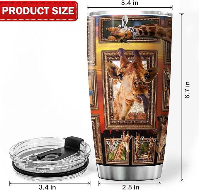 Giraffe Insulated Tumbler With Lid 20 Oz Funny Giraffes Safari Wildlife Animals Stainless Steel Travel Cup Cool Giraffe Things Birthday Gift Mug Ideas Cute Animal Tumblers - Bloomnest