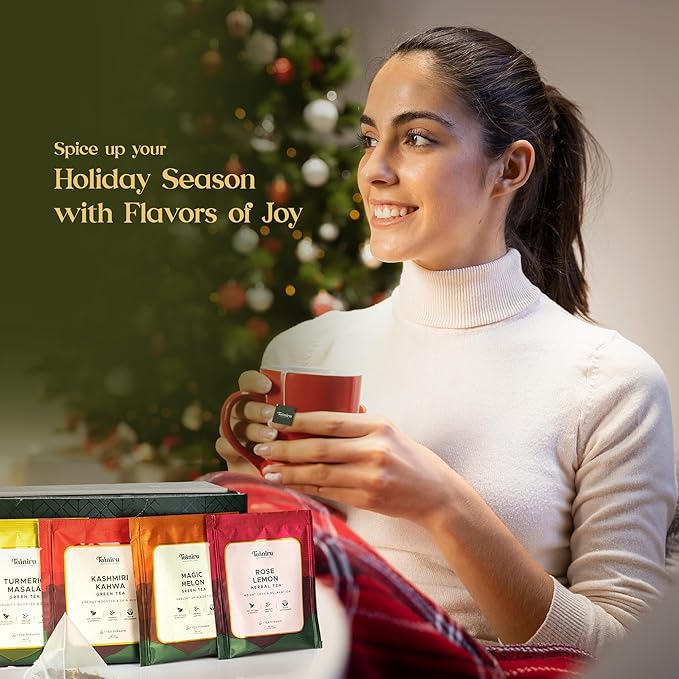 Teaniru, Green Tea Collection - Assorted Tea Sampler | 4 Flavored Green Tea - 28 Individual Sachets | Brew Hot or Cold - Bloomnest