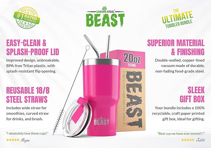 Beast 20 oz Tumbler Stainless Steel Vacuum Insulated Coffee Ice Cup Double Wall Travel Flask (Cupcake Pink) - Bloomnest