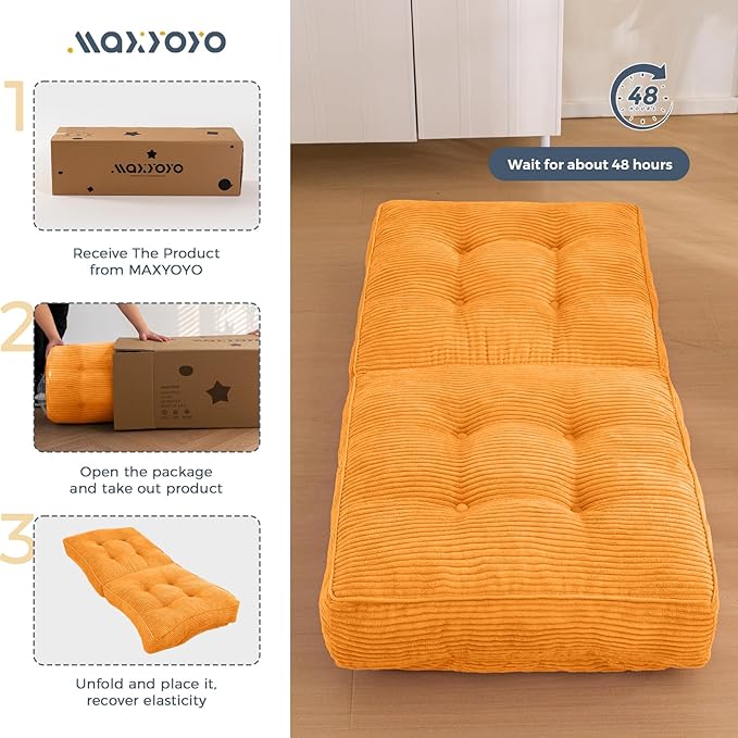 MAXYOYO Adjustable Floor Chair with Back Support, Gaming Floor Meditation Chair with Tufted Cushion, Adults Lounge Couch Folding Sofa Seat for Reading Meditating Sleeping, Orange - Bloomnest