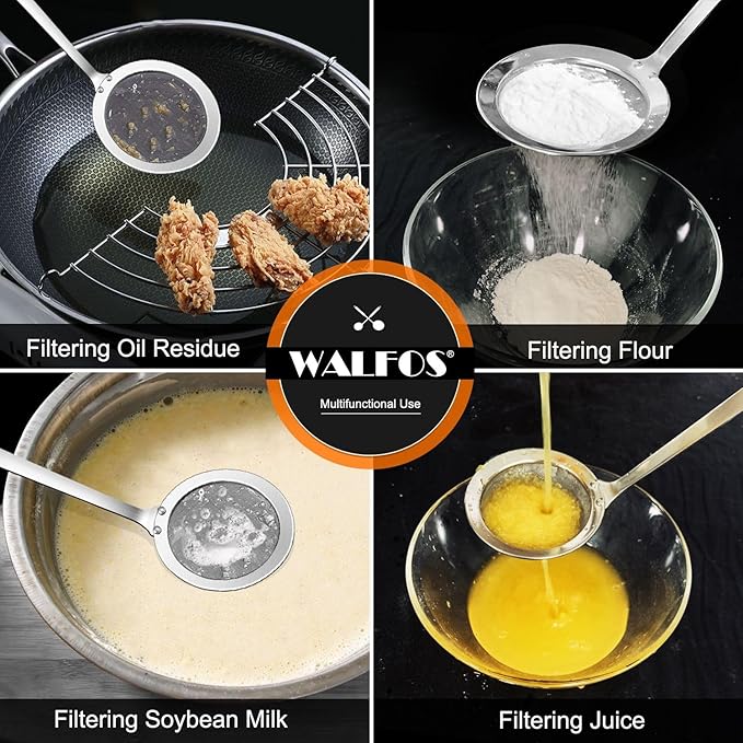 Walfos Skimmer Spoon,304 Stainless Steel Fine Mesh Strainer,Foam Strainer Oil Filter,Ultra Fine Mesh Strainer Perfect For Separation Of The Floating Foam,Fat,Set fo 2 - Bloomnest