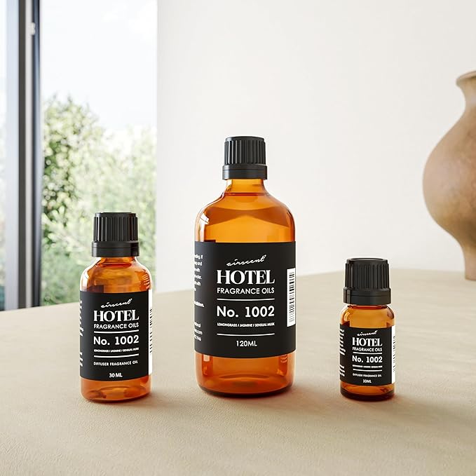 AirScent Hotel Diffuser Oil No. 1002 - Lemongrass Jasmine Amber - Hotel Scent Dupe - Premium Fragrance Oil for Ultrasonic and Waterless Diffusers and Crafting - 120 mL, 4 fl oz Glass Dropper Bottle Airscent