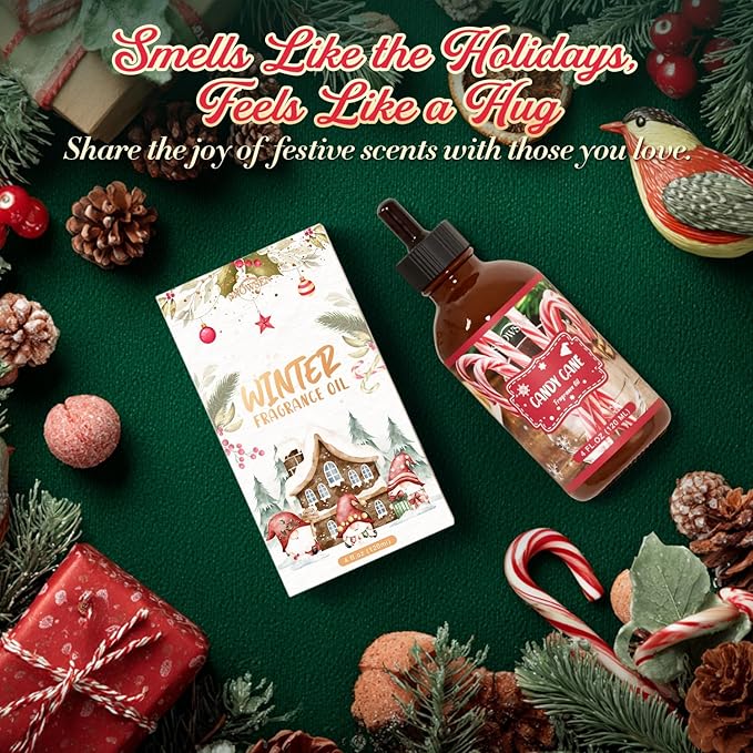 Candy Cane Essential Oil 4 Fl Oz, Undiluted Winter Fragrance Oil with Glass Dropper for Diffuser, Humidifier,Home Care, House Cleaning, Spray, Candle Making,Yoga,Long Lasting Scents - Bloomnest