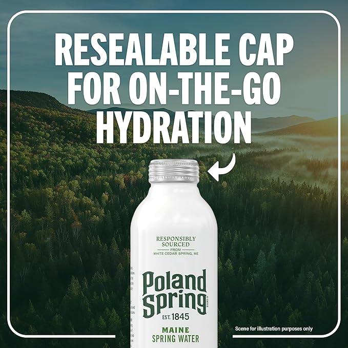 Poland Spring Maine Spring Water Aluminum Bottle – Crisp, Still Bottled Water with Naturally Occurring Minerals & Electrolytes for Taste - 12 Pack- 25 fl oz - Bloomnest
