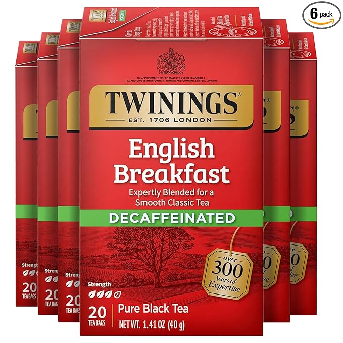 Twinings Decaffeinated English Breakfast Individually Wrapped Bags, 20 Count (Pack of 6), Flavourful & Robust, Enjoy Hot or Iced, 120 Teabags - Bloomnest