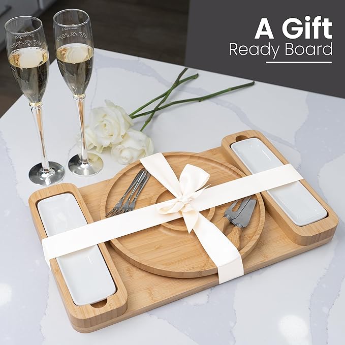 Charcuterie Board Gift Set - Bamboo Cheese Board & Serving Tray for Meat, Cheese, Crackers, and Fruit - Large Wooden Charcuterie Boards for Parties - Wedding, Housewarming, for Women - Bloomnest