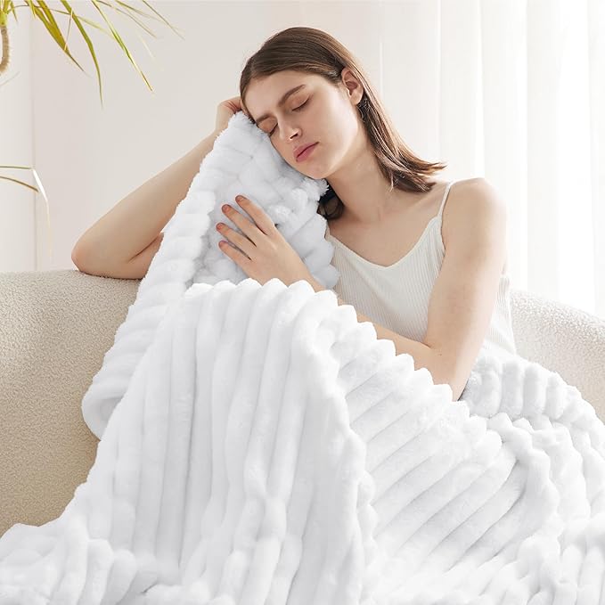 Bedsure GentleSoft Bright White Throw Blanket for Couch - Cozy Soft Blankets for Women, Cute Small Throws for Girls, 50x60 Inches - Bloomnest