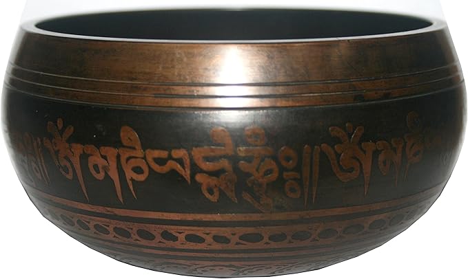 3017 SB 'G' Note Solar Plexus Chakra Antique Tibetan Auspicious Symbol Bowl Set ~ Nepal - Bloomnest