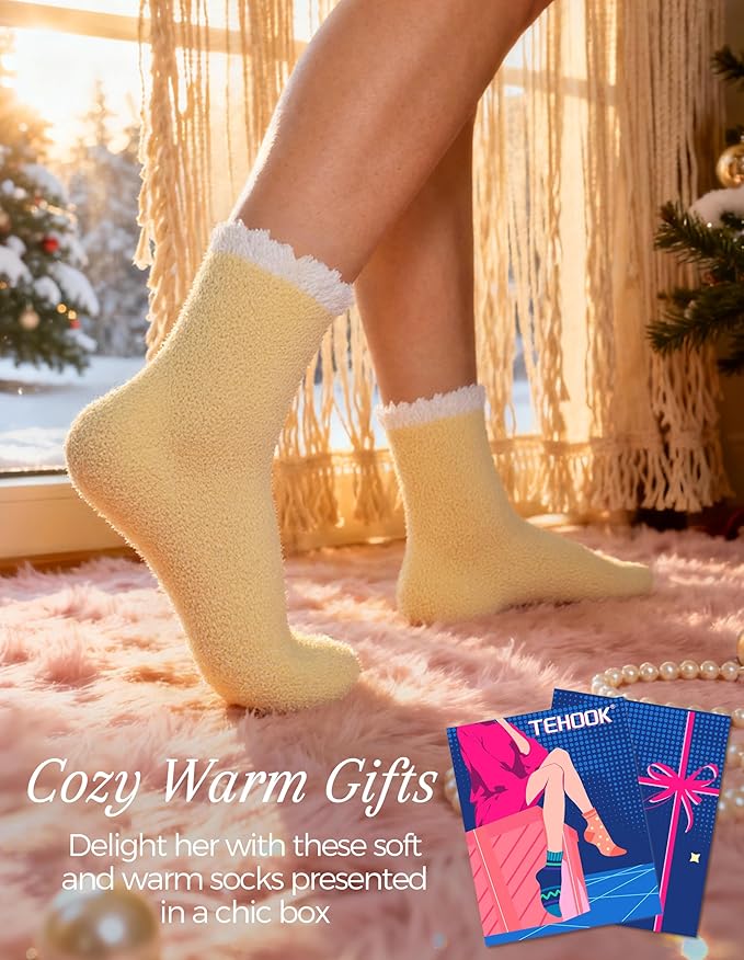 TEHOOK Warm & Cozy Valentines Gifts for Women, Fluffy Fuzzy Plush Sleeping Slipper Socks - Soft Warm Fabric - Bloomnest