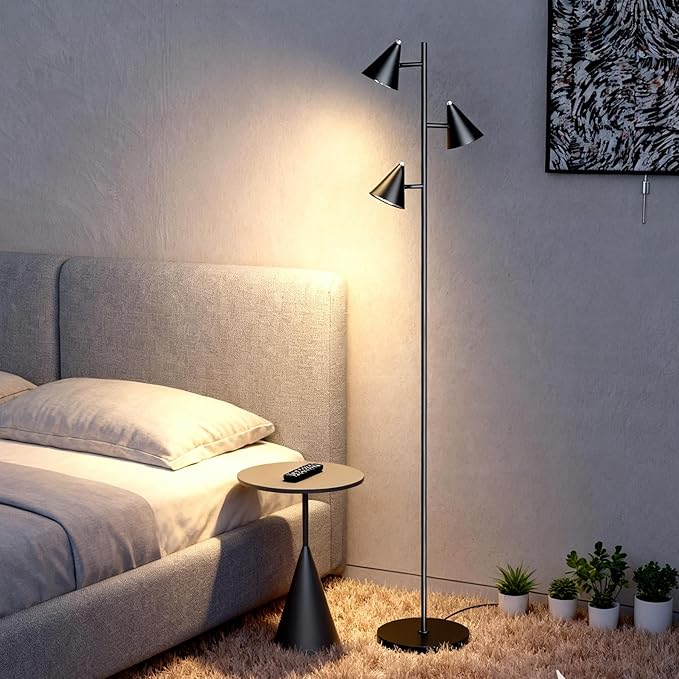 Tree Floor Lamp with Remote, Dimmable 3 Rotatable LED Lights, 5 Color Temperatures, 63" Modern Standing Lamp for Living Room, Bedroom, Office Reading Light - Bloomnest