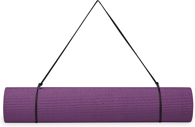 Gaiam Essentials Thick 2/5" (10mm) and Thin 1/4" (6mm) Yoga & Pilates, Fitness & Exercise Mat with Easy-Cinch Carrier Strap
