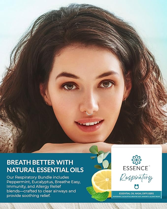 Essence Nasal Diffuser Respiratory Bundle – Essential Oil Silicone Nose Rings for Sinus Relief, Congestion & Seasonal Breathing Support – Wearable Aromatherapy for Cold & Allergy Symptoms - Bloomnest