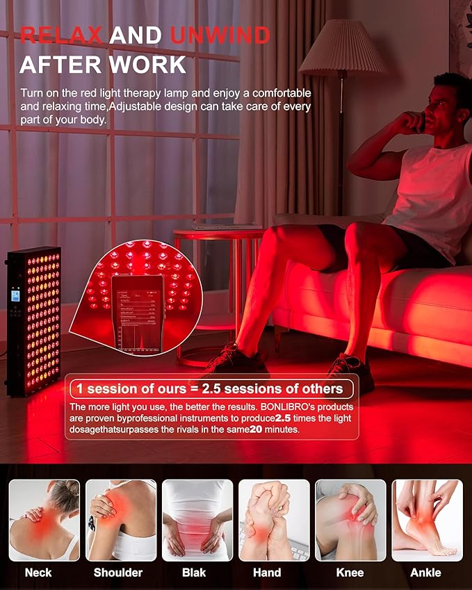 Red Light Therapy Panel for Face and Body, Infrared Light Therapy with Timer & Remote Control, Quad Wave 660nm 850nm 630nm 940nm Near Infrared Light Therapy Panel Portable Dual Chip LED Device BONLIBRO