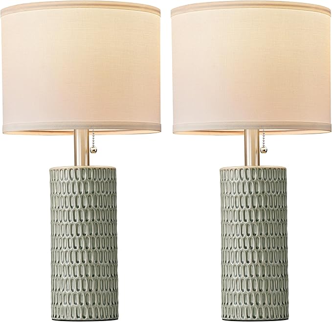 Table Lamps for Living Room Set of 2, Ceramic Table Lamps for Bedroom, 20" Modern Lamps for Night Stands, Green - Bloomnest
