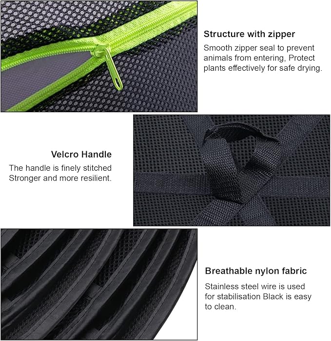Coopache 4 Layer Herb Drying Rack Hanging Mesh Plant Dry Net Basket for Herbs Plants Flower Vegetables Spices Fish Food with Green Zippers - Bloomnest