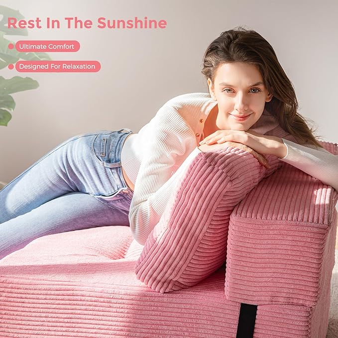 MAXYOYO Folding Sofa Bed, Convertible Sofa Bed with High-Density Support Foam, Portable 4 in 1 Fold Out Chair to Floor Lounger, Versatile Floor Couch for Living Room Bedroom, Pink - Bloomnest