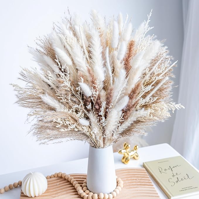 96PCS Natural Dried Pampas Grass Boho Home Decor Bouquet Phragmites Dried Flowers Bouquet for Wedding Floral Arrangements Home Decorations (96PCS) - Bloomnest