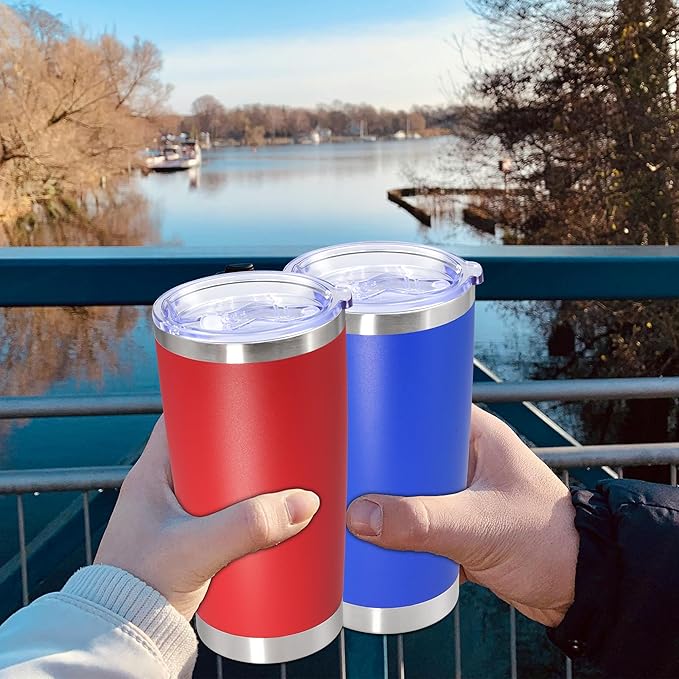20oz Tumbler Bulk Stainless Steel Tumbler Cup with Lid Vacuum Insulated Double Wall Travel Mug, Durable Powder Coated Travel Coffee Tumbler Mug for Hot & Cold Drinks, Red,12 Pack - Bloomnest