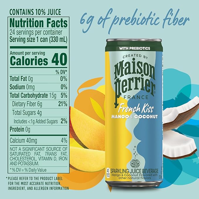 Maison Perrier French Kiss Sweetened Sparkling Juice Beverage, Mango & Coconut Flavors With Real Fruit Juices, 24Pk - Bloomnest