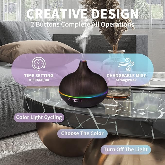 550ML Black Aroma diffusers for Essential Oils, Large Office Essential Oils Aromatherapy Diffuser with Ambient Light & 3 Timer, waterless auto Off Cool Mist humidifier Vaporizers for Bedroom Kids - Bloomnest
