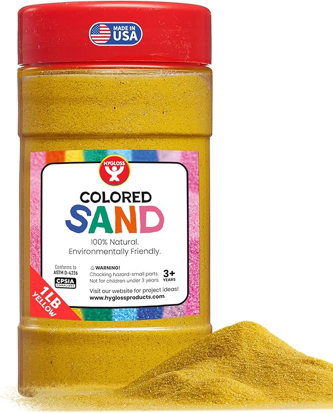 Hygloss Colored Sand for Crafts – 1 lb Bottle, Yellow – Vibrant Colorful Fine Sensory Play Sand Art Kits for Kids – Classroom Activities for Children 3 4 5 6 7 8 9 10 11 12 – Safe for Ages 3+ - Bloomnest
