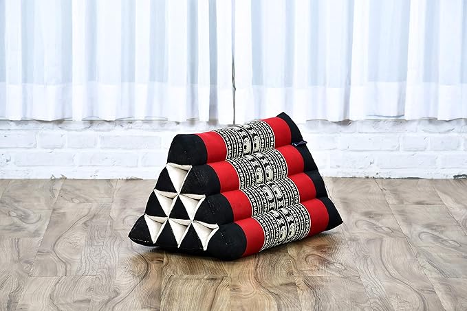 Leewadee Triangle Cushion – Comfortable Backrest for TV or Reading, Incline Pillow for Relaxing Made of Kapok, 20 x 13 x 13 inches, Black Red - Bloomnest