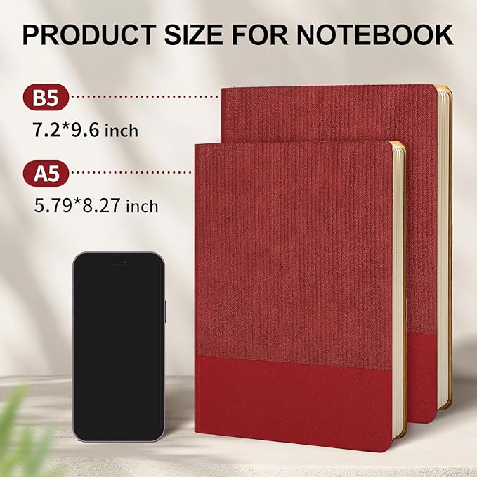 Lined Journal Notebook for Work College Ruled Note Book 7.2"x9.6" B5 PU Leather Daily Journaling 160 Pages for Women Men Writing Home School Supplies Business (Red) - Bloomnest