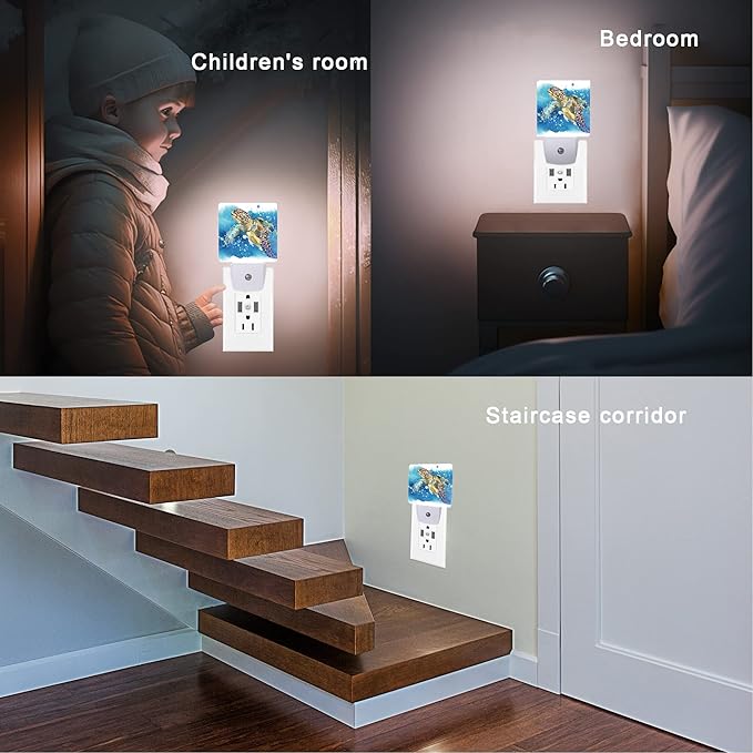 Turtle Night Light,Watercolor Sea Turtle Night Lights 0.5W Sleep Friendly for Boys Girls Led Night Light Dusk to Dawn Sensor Nightlight for Stairway/Hallway/Kitchen - Bloomnest