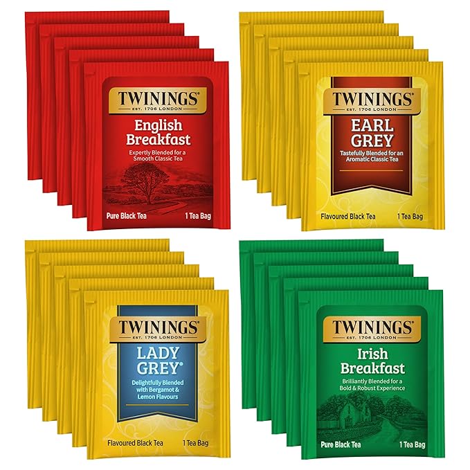 Twinings Black Tea Variety 2-Pack with Earl Grey Tea, English Breakfast Tea, Irish Breakfast Tea, and Lady Grey Tea Bags, Individually Wrapped, 20 Count Ea - Bloomnest