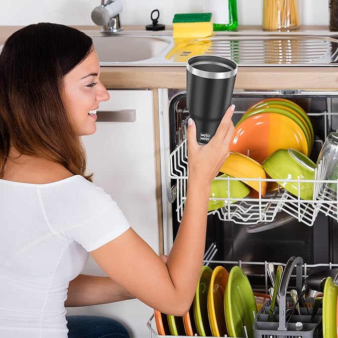 WETOWETO 30oz Tumbler, Stainless Steel Vacuum Insulated Water Coffee Tumbler Cup, Double Wall Powder Coated Spill-Proof Travel Mug Thermal Cup for Home Outdoor (Black, 1 Pack)