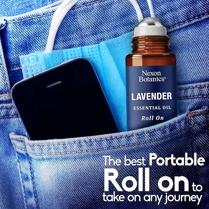 Lavender Essential Oil Roll-On 10 ml - Pure, Natural & Prediluted Oil Blend Roller for Calmness, Relaxation & Skin Care - Nexon Botanics NexonBotanics