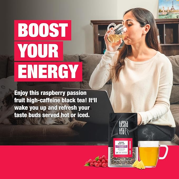 Tiesta Tea - Passion Berry Jolt, Loose Leaf, Raspberry Passion Fruit Black Tea, Premium Blend, Caffeinated Black, Make Hot or Iced Brews Up to 200 Cups, 16oz Resealable Bulk Pouch - Bloomnest
