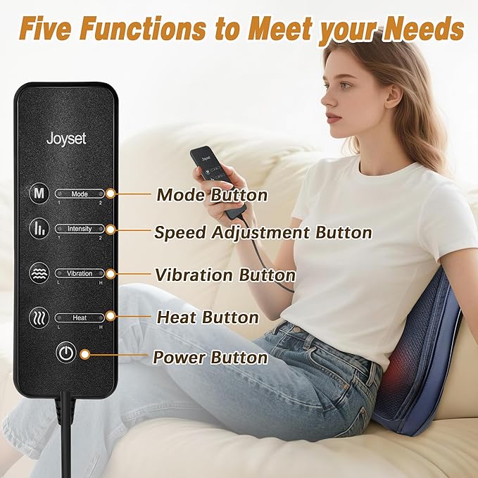 Joyset Back Massager for Back Pain Deep Tissue, Shiatsu Lower Back Neck Massager with Heat, 3D Kneading Massage Pillow for Neck Shoulder Legs, Gifts for Mom, Dad, Women - Bloomnest