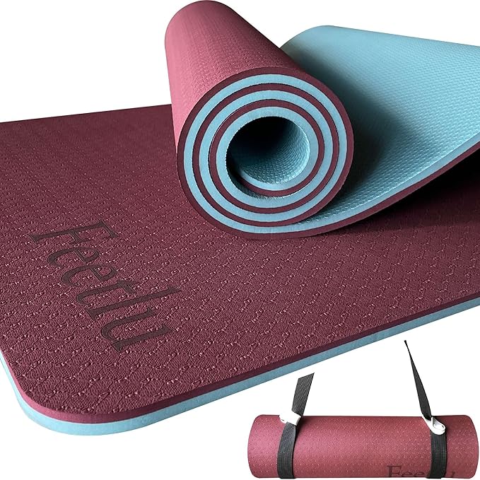 Extra Thick Exercise Yoga Mat with Strap - 2/5 Inch (10MM), Non-Slip Workout Mat for Yoga, Pilates, and Floor Exercises - Bloomnest