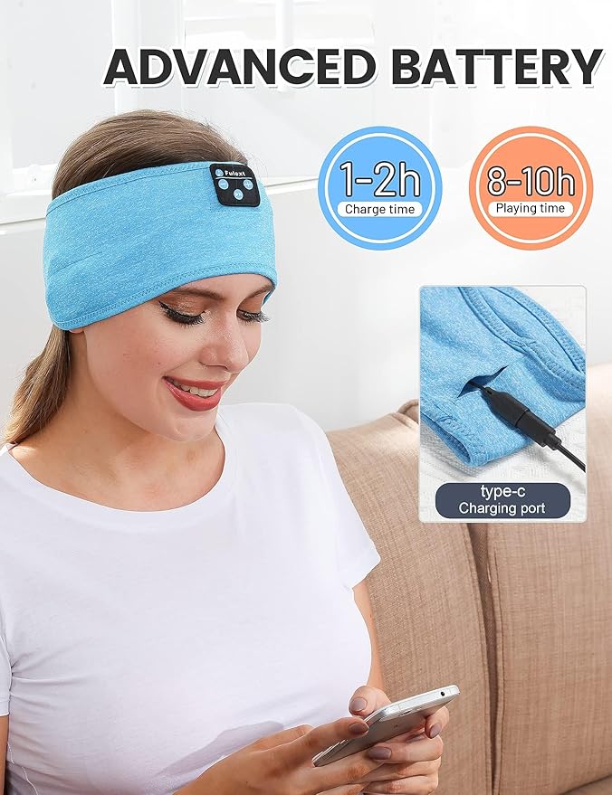 Sleep Headphones Bluetooth Headband, Perytong Upgrage Soft Sleeping Wireless Music Sport Headbands, Long Time Play Sleeping Headsets with Built in Speakers - Bloomnest
