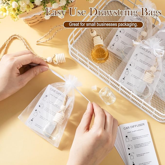 Boao 25 Sets Hanging Car Air Freshener Diffuser Bottles Empty Bulk with Car Diffuser Instruction Cards Organza Bags Glass Refillable Essential Oil Fragrance Aromatherapy Pendant (Round,Clear) - Bloomnest