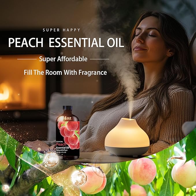 Peach Essential Oil, Peach Oil 4 Fl Oz 120ML for Diffuser Humidifier Yoga Cleaning DIY Candle Soap Making Perfume Gift for Women Essential Oils - Bloomnest